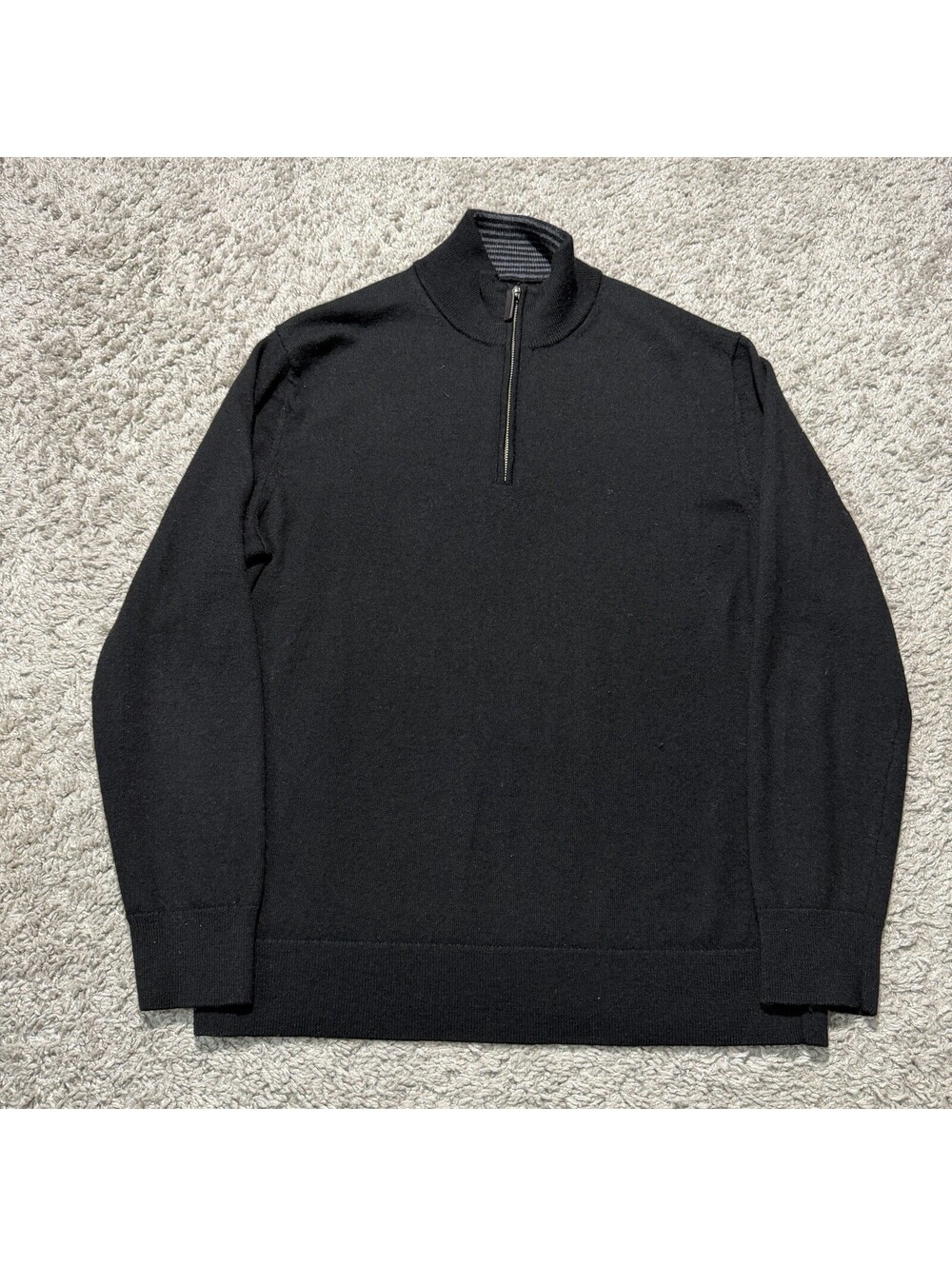 UNTUCKit Merino Wool 1/4 Zip Sweater Mens Medium Black Pullover Casual Luxury